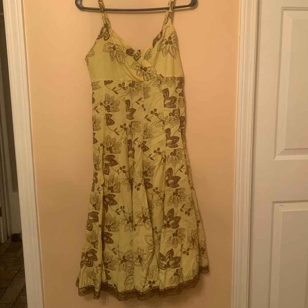Vasna Floral Yellow and Brown Sun Dress Size M